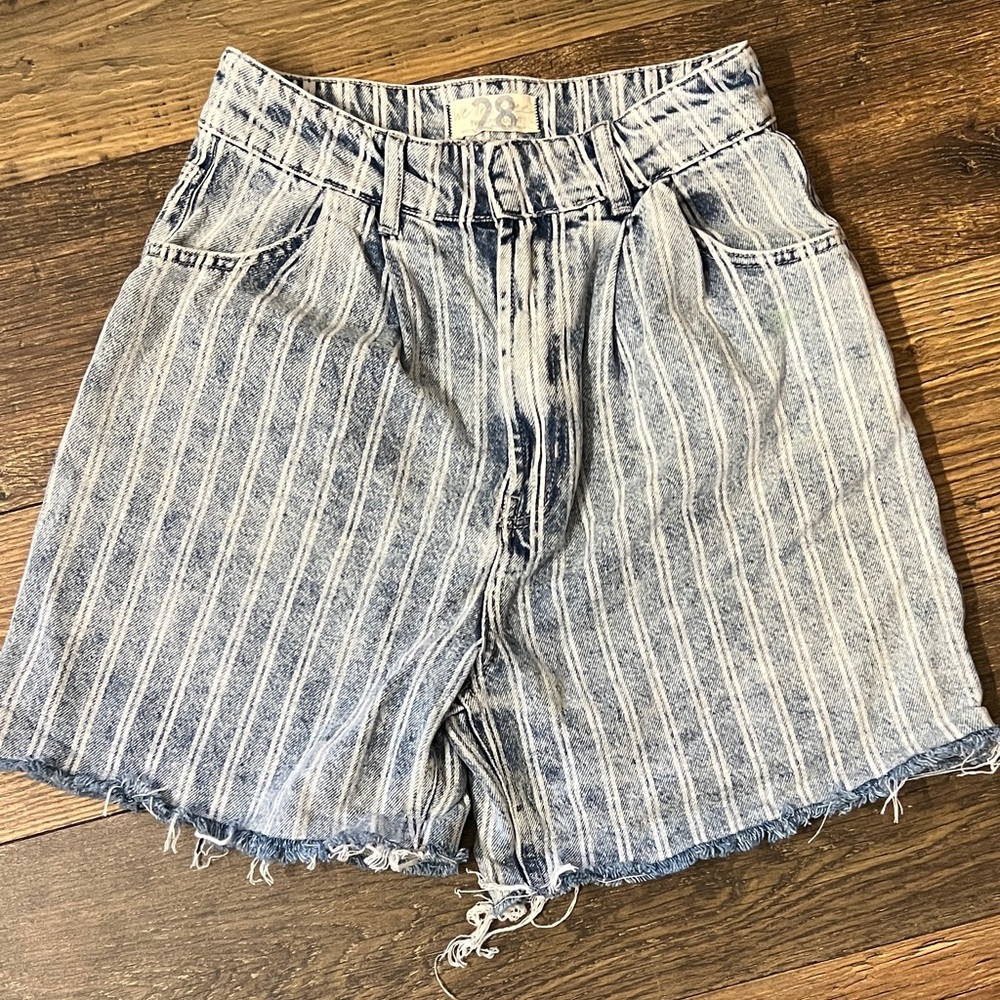 We The Free Vertical Stripe Light Wash Denim Shorts